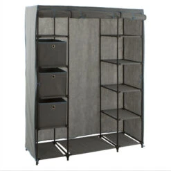 Armoire 1 Penderie + étagères + Boites Gris 5Five -Demeyere Le mobilier Boutique armoire 1 penderie etagere grise 3