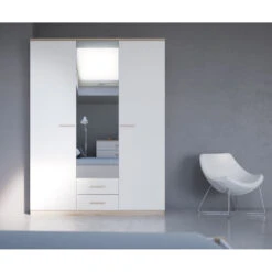 Demeyere Armoire 3 Portes Coloris Blanc Et Naturel Lena -Demeyere Le mobilier Boutique armoire 3 portes coloris blanc et naturel lena 2