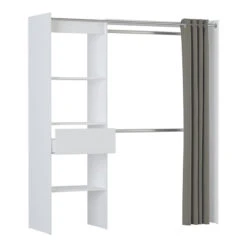 Demeyere Dressing Extensible Blanc Perle Avec Rideau Taupe -Demeyere Le mobilier Boutique armoire placard extensible avec rideau blanc perle 3