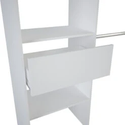 Demeyere Dressing Extensible Blanc Perle Avec Rideau Taupe -Demeyere Le mobilier Boutique armoire placard extensible avec rideau blanc perle 5