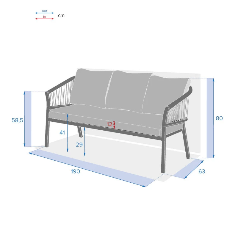 Canapé Extérieur 3 Places Oriengo Anthracite Hespéride 4 Canapé Extérieur 3 Places Oriengo Anthracite Hespéride – Image 4