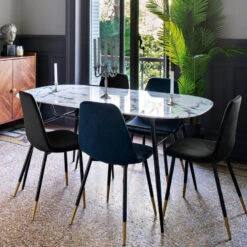 Chaise Velours Bleu Pieds Gold Tyka Atmosphera -Demeyere Le mobilier Boutique chaise velours bleu gold tyka atmosphera 2