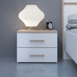 Demeyere Chevet 2 Tiroirs Blanc Et Naturel Lena -Demeyere Le mobilier Boutique chevet 2 tiroirs blanc et naturel lena 2