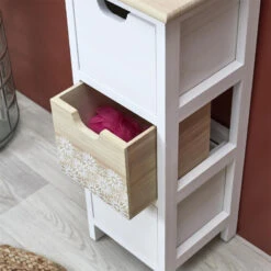 Chiffonnier 3 Tiroirs Chic Naturel Et Blanc -Demeyere Le mobilier Boutique chiffonnier 3 tiroirs chic naturel et blanc 6