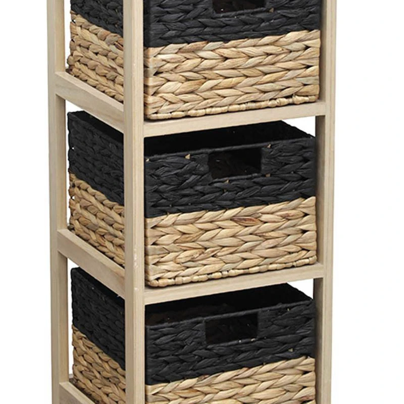 Chiffonnier En Bois 3 Paniers Jacinthe Naturel Et Noir 2 Chiffonnier En Bois 3 Paniers Jacinthe Naturel Et Noir – Image 2