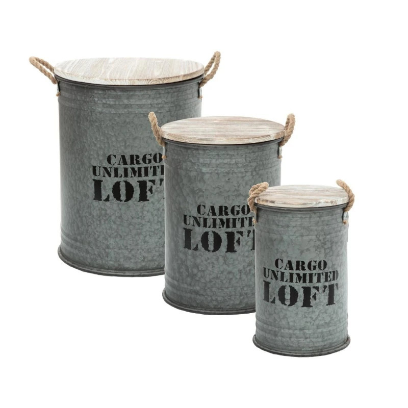 Coffres Bidons Gris Loft - Lot De 3 - Atmosphera 1 Coffres Bidons Gris Loft - Lot De 3 - Atmosphera
