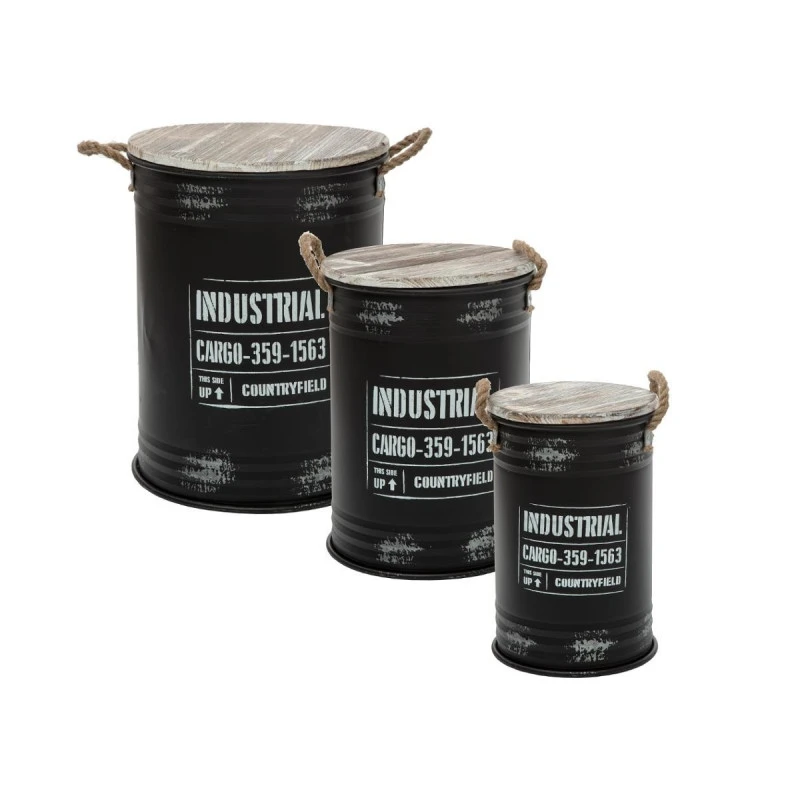 Coffres Bidons Noir Industriel - Lot De 3 - Atmosphera 1 Coffres Bidons Noir Industriel - Lot De 3 - Atmosphera