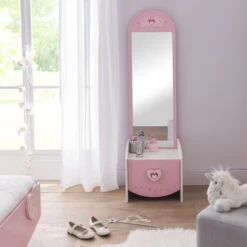 Demeyere Commode Enfant Coiffeuse Anastasia Blanche Et Rose -Demeyere Le mobilier Boutique commmode enfant coiffeuse mulan blanche et rose 2