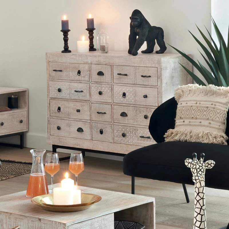 Commode 12 Tiroirs Ajay Manguier Sculpté Atmosphera 8 Commode 12 Tiroirs Ajay Manguier Sculpté Atmosphera – Image 8