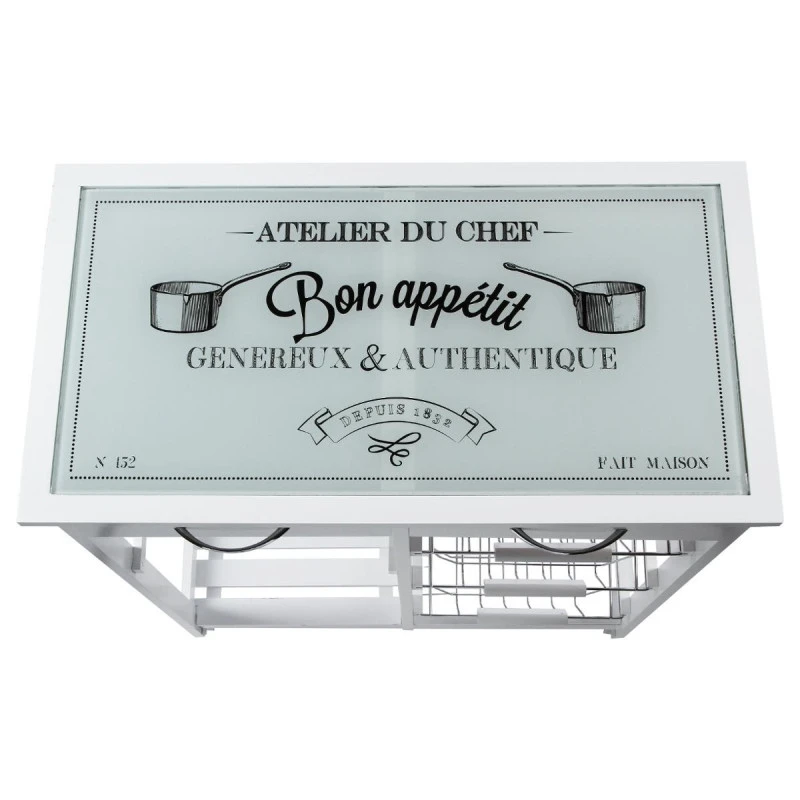 ATMOSPHERA Desserte De Cuisine Verre Blanc Modèle GUSTAF 2 ATMOSPHERA Desserte De Cuisine Verre Blanc Modèle GUSTAF – Image 2