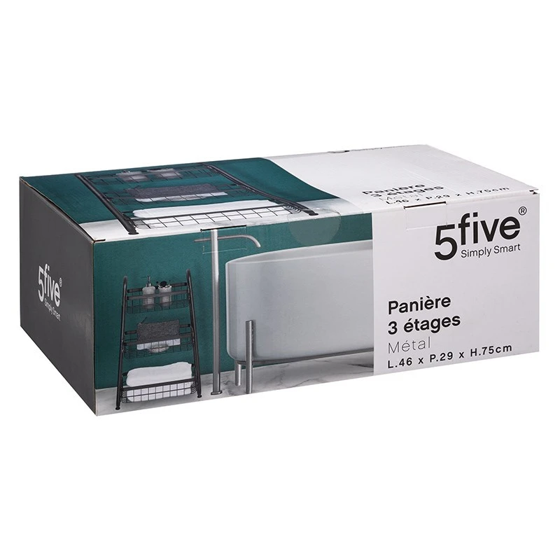 Desserte Métal 3 Paniers Noir 5Five 2 Desserte Métal 3 Paniers Noir 5Five – Image 2