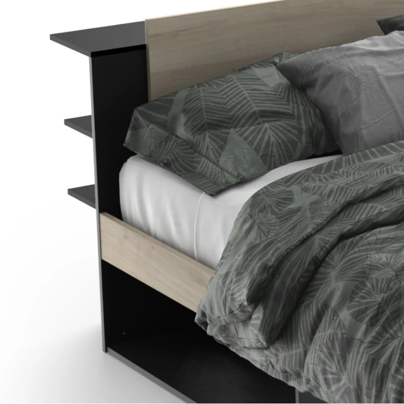 Demeyere Lit 140x190/200 Cm Avec Environnement Life Noir Et Bois 2 Demeyere Lit 140x190/200 Cm Avec Environnement Life Noir Et Bois – Image 2