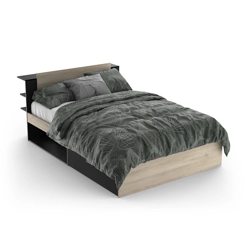 Demeyere Lit 140x190/200 Cm Avec Environnement Life Noir Et Bois 1 Demeyere Lit 140x190/200 Cm Avec Environnement Life Noir Et Bois