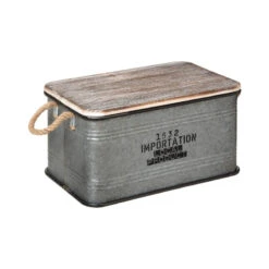 Lot De 3 Malles Métal Gris Plateau Bois Atmosphera -Demeyere Le mobilier Boutique lot de 3 malles metal gris plateau bois atmosphera 1 3