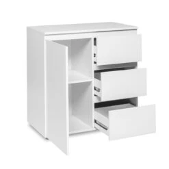 Meuble De Rangement 1 Porte 3 Tiroirs Blanc -Demeyere Le mobilier Boutique meuble de rangement 1 porte 3 tiroirs blanc image 1 2