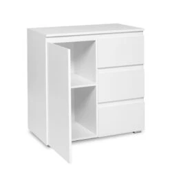 Meuble De Rangement 1 Porte 3 Tiroirs Blanc -Demeyere Le mobilier Boutique meuble de rangement 1 porte 3 tiroirs blanc image 1 4