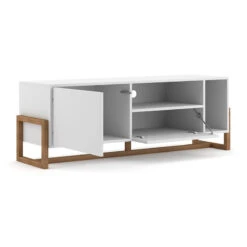 Meuble TV 2 Portes 2 Niches Oslo Blanc -Demeyere Le mobilier Boutique meuble tv 2 portes 2 niches oslo blanc 2