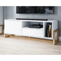 Meuble TV 2 Portes 2 Niches Oslo Blanc -Demeyere Le mobilier Boutique meuble tv 2 portes 2 niches oslo blanc 4