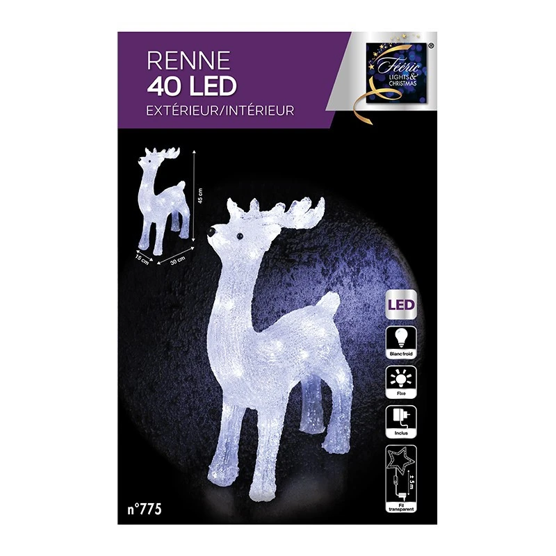 Renne Debout Lumineux 40 LED Blanc 3 Renne Debout Lumineux 40 LED Blanc – Image 3