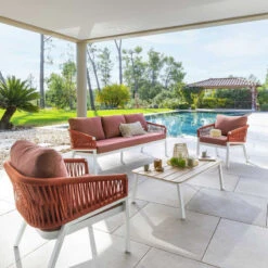 Salon De Jardin Oriengo 5 Places Brique/blanc Hespéride