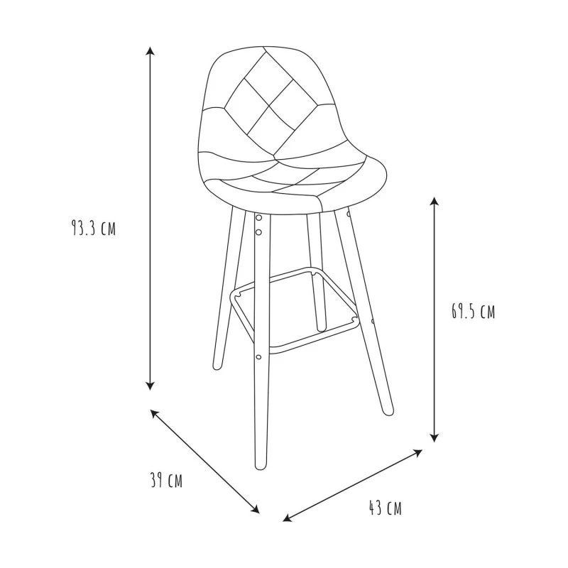 Tabouret De Bar Patchwork Gris Pieds Bois 6 Tabouret De Bar Patchwork Gris Pieds Bois – Image 6