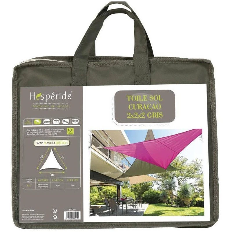 Toile Solaire 2x2x2m Curacao Gris Hespéride 3 Toile Solaire 2x2x2m Curacao Gris Hespéride – Image 3