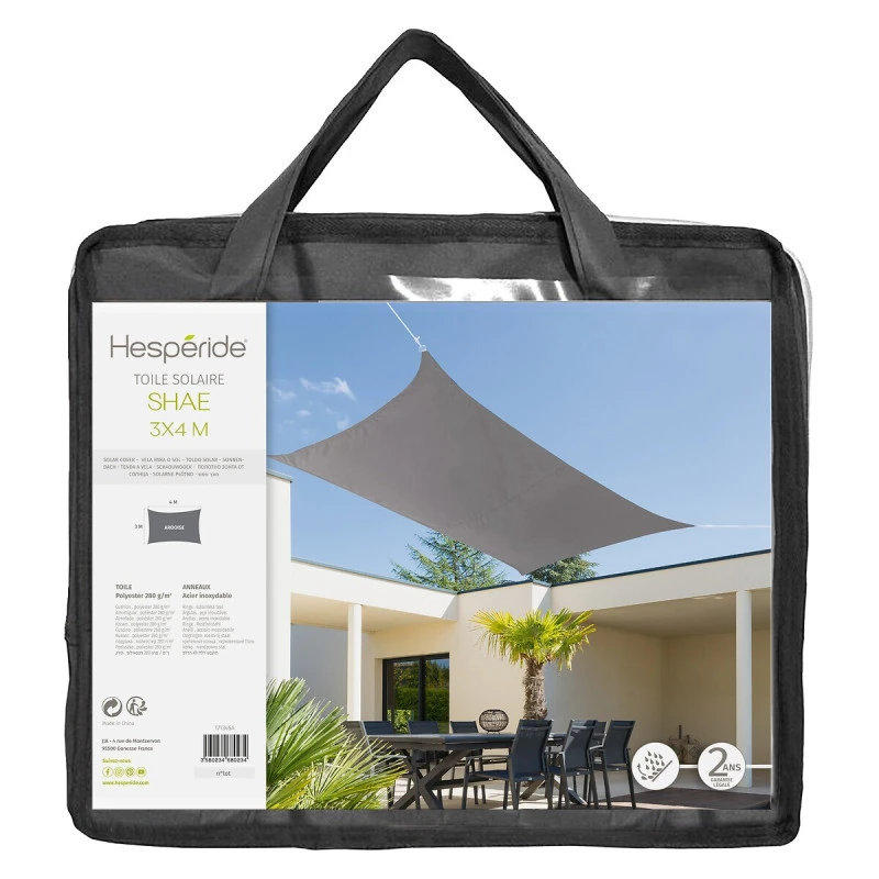 Toile Solaire 3x4m Shae Ardoise Hespéride 2 Toile Solaire 3x4m Shae Ardoise Hespéride – Image 2