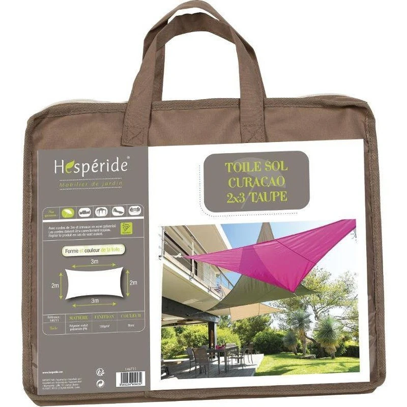 Toile Solaire 3x2m Curacao Taupe Hespéride 3 Toile Solaire 3x2m Curacao Taupe Hespéride – Image 3