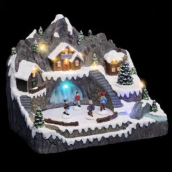 Village De Noël Etang Gelé Lumineux Et Animé