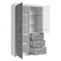 Vitrine 2 Portes Blanc Et Gris Béton Gent -Demeyere Le mobilier Boutique vitrine 2 portes blanc et gris beton gent 2